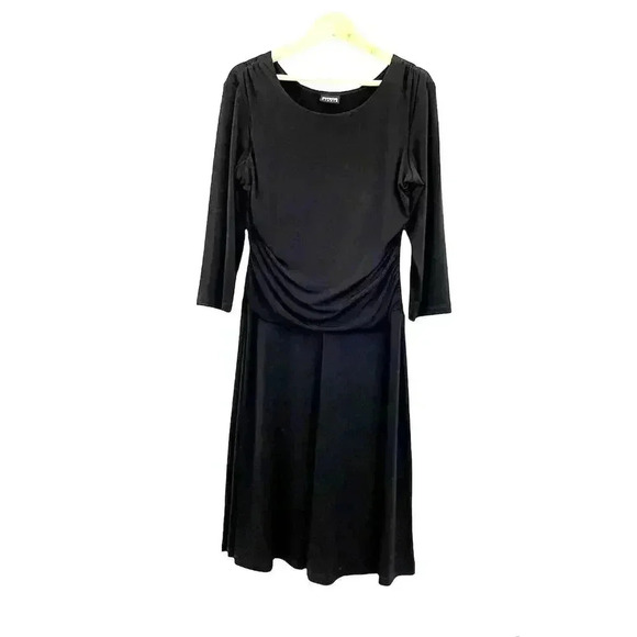 Black Cling Black Stretch Dress Sz Medium Ruched VTG EnFocus Studio Women's - Picture 1 of 13